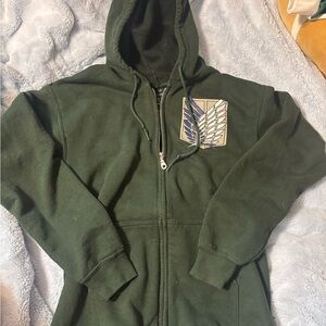 Hot Topic Dark Green Attack on Titan Zip-Up Hoodie